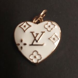 LV Gold and White Heart Pendant Charm